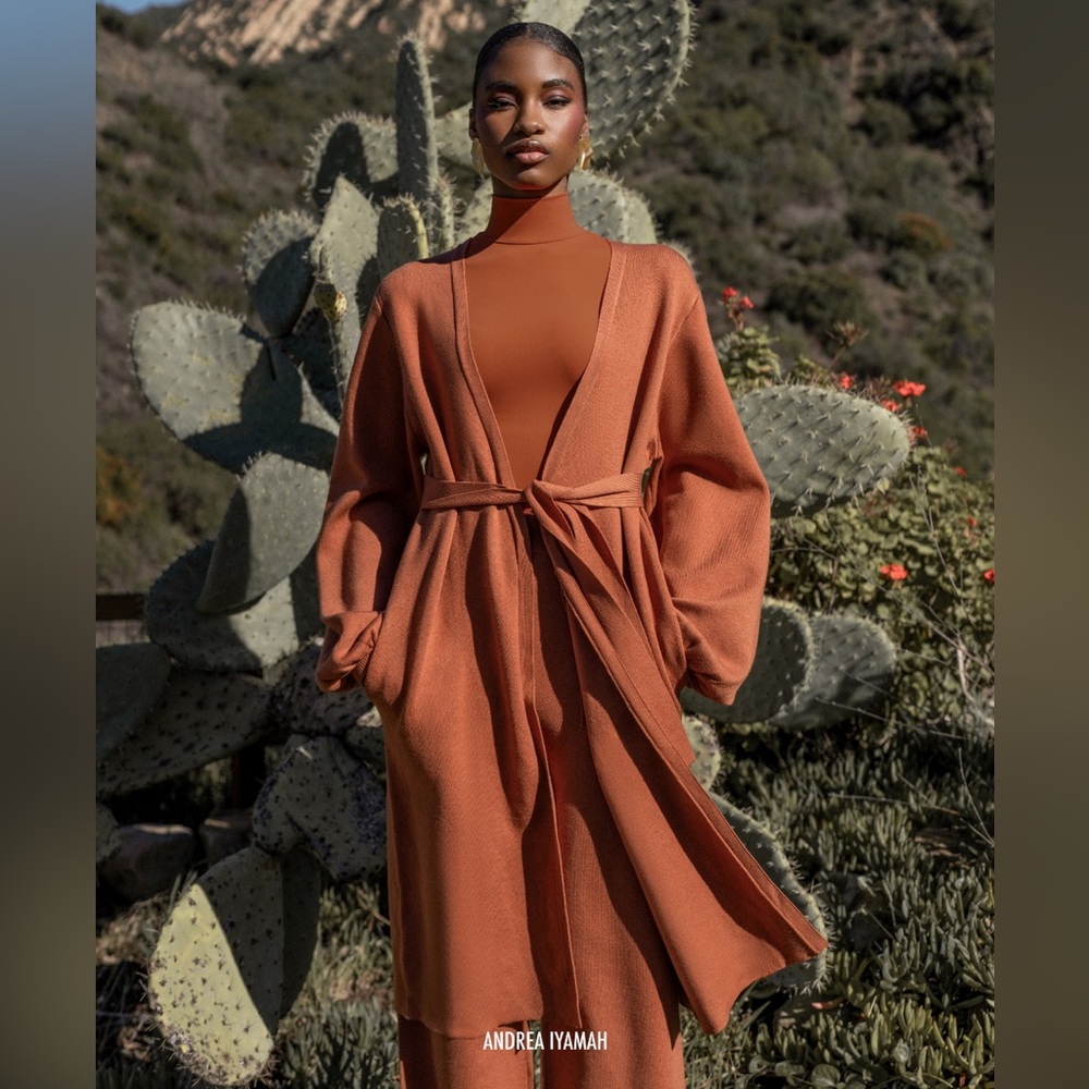 NWT Andrea Iyamah Ona Knit Cardigan in Pumpkin Rust Orange Long Wrap Cardigan